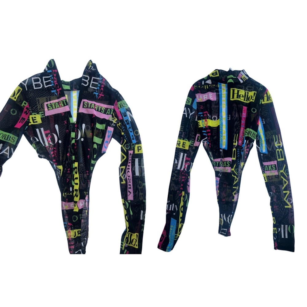 Sheer black graffiti bodysuit small